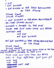 A scan of the actual lyrics sheet used by John Flansburgh in the below photo, taken at the Stone Pony show.