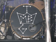 Marty's Beardo 2006 Tour drumhead, featuring his initials.