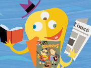 Triops and his three eyes reading a comic book featuring J&J