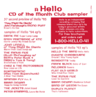 A Hello CD Of The Month Club Sampler hello recording cover